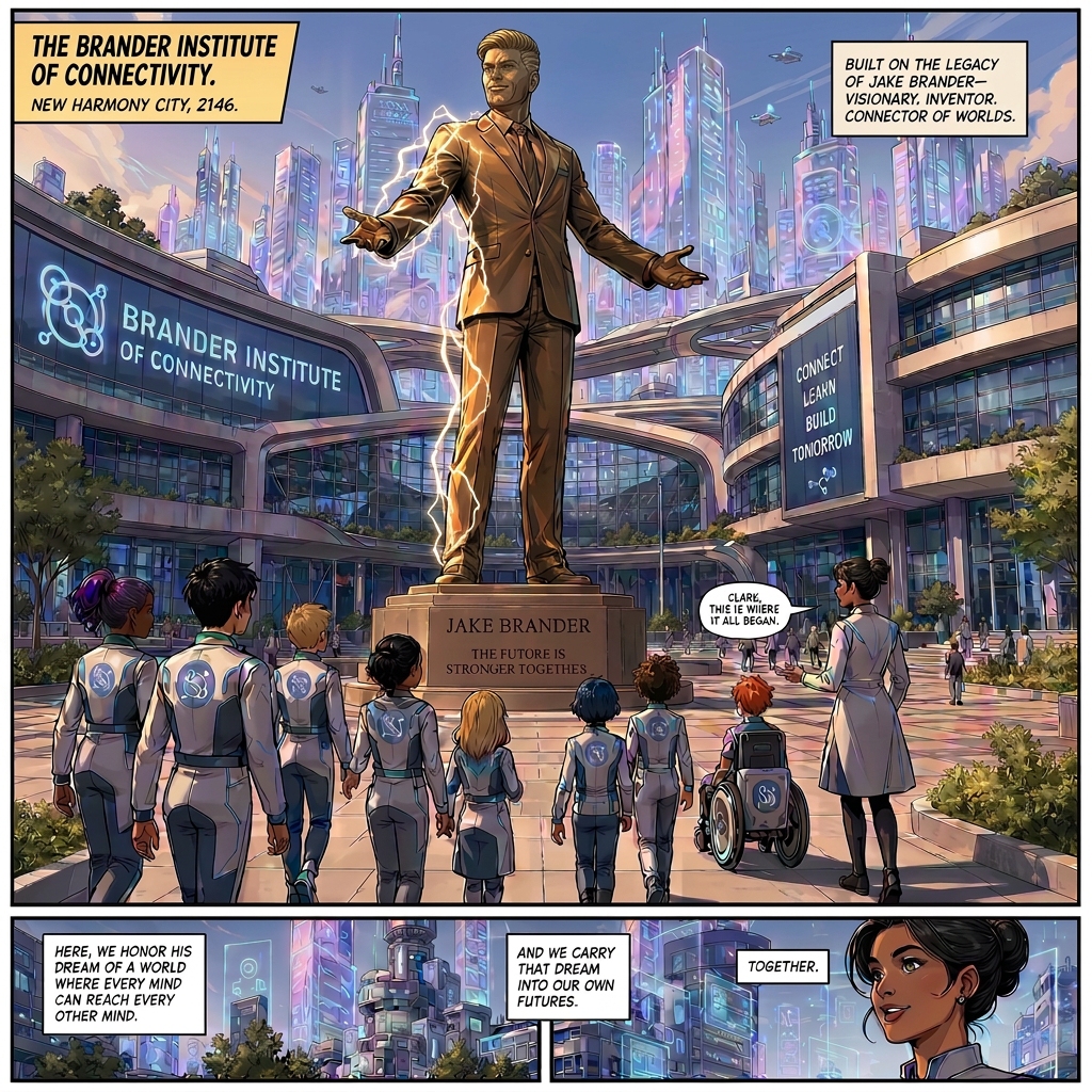 Schoolchildren visit the Brander Institute of Connectivity in the year 2146